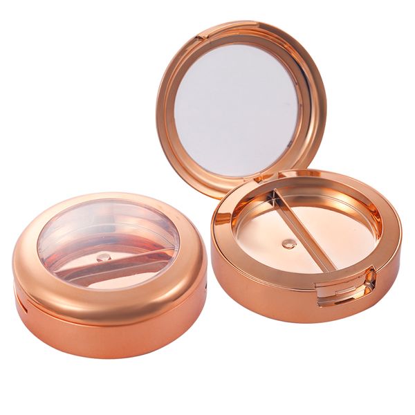 Estuche para sombra de ojos Cajas de embalaje Maquillaje de 26 mm Contenedor compacto Plástico vacío Oro rosa brillante Lápiz labial redondo Resaltador Colorete Paleta de sombra de ojos