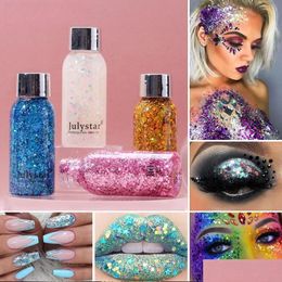 Fard à paupières Yeux de Noël Glitter Paillettes pour maquillage de scène Flash Ombre à paupières Visage Cheveux Corps Festival Colorf Gel de fard à paupières avec boîte Drop Dhgvz