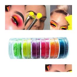 Oogschaduw Colorf Neon Eyeshadow Powder 6 kleuren Nail Art Matte Glitter Makkelijk te dragen Cosmetica Make-up Drop Delivery Gezondheid Beauty Eye Dhibj