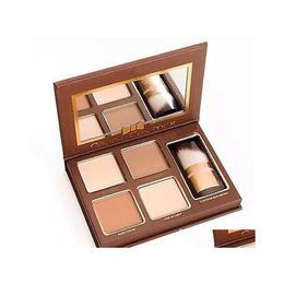 Oogschaduw DHS Cocoa Contour Kit 4 kleuren Bronzers Highlighters Poederpalet Poederpalet Naakt kleur glinstering Cosmetica Chocolade Eyeshado DH9GG