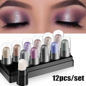 Oogschaduw Oogschaduwpotloodset 12 kleuren Waterdicht Langdurig Glitter Shimmer Oogschaduwpen Markeerstift Stick Ogen Make-up Tools 230914