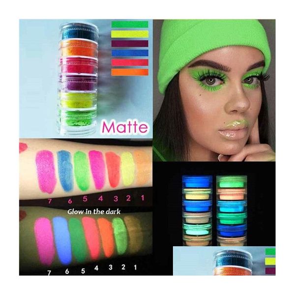 Ombre à paupières palette de maquillage à ongles de pigment néon fluorescent Glow en sombre 6 couleurs à fard à paupières Cosmetics Drop livraison Health Beauty Dhzxf