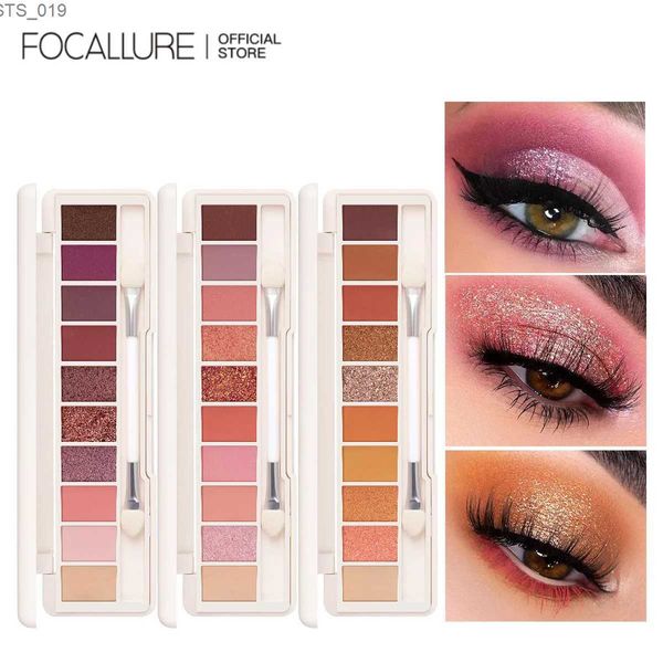 Sombra de ojos FOCALLURE Paleta de sombras de ojos de 10 colores Paleta de sombras de ojos coloridas de larga duración Resaltador con brillo Brillo Maquillaje de ojos Cosméticos