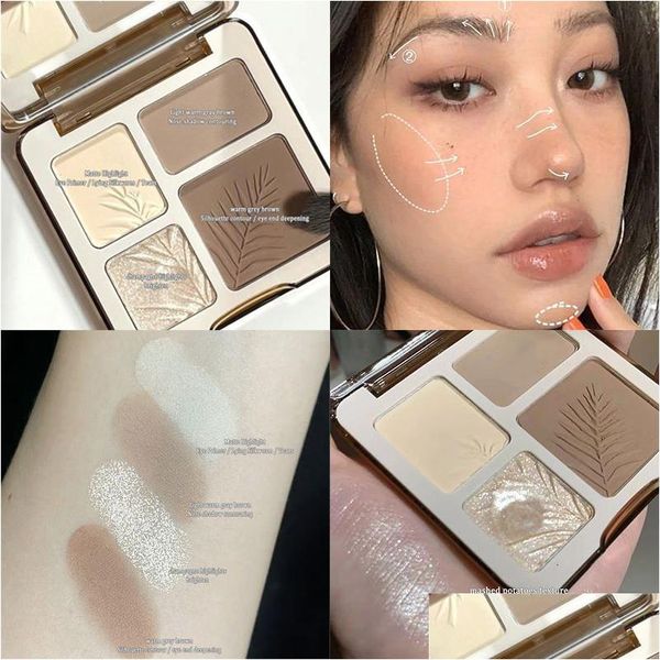 Sombra de ojos Four Color Highlighter Contour Paleta Maquillaje Bronceador 3D Matte Polvo Rose Blush High Gloss Cosmetics 230829 Entrega de caída DHUK9