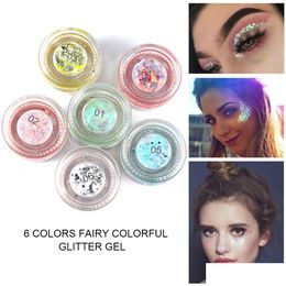 Oogschaduw Handaiyan Fairy Colorf Oogschaduw Glittergel Charmante oogschaduw Make-up Cosmetisch Holografisch Chunky Highlight voor gezicht Lippen Dh8F7