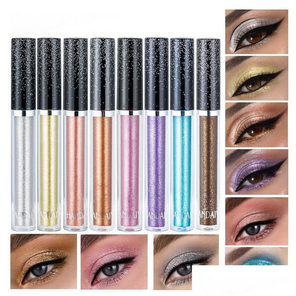 Sombra de ojos Handaiyan Sombra de ojos líquida 12 colores Brillo único Diamante Perla Acabado metálico brillante Maquillaje Sombras de ojos Drop Delive Dhvga