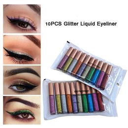 Combinatie van oogschaduw/voering 10 stks/set Shimmer Eyeliner Make-up cosmetica Kleurrijke glanzende glitter Vloeibare eyeliner Langdurige potloden Makeip Tools 231020