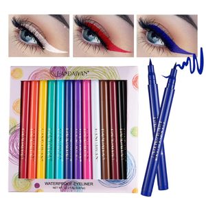 Combinaison ombre à paupières/liner 12 couleurs/boîte de couleur liquide pour les yeux, crayon eye-liner blanc imperméable, ensemble de maquillage, cosmétiques, maquillage longue durée, stylo bleu coloré 231027