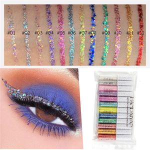 Combinatie van oogschaduw/liner 12 kleuren Vloeibare glitter eyelinergel Ogenmake-up Waterproof Vloeistof Kleur eyelinerpotlood Matte paarse pen Make-up Cosmetica 231012