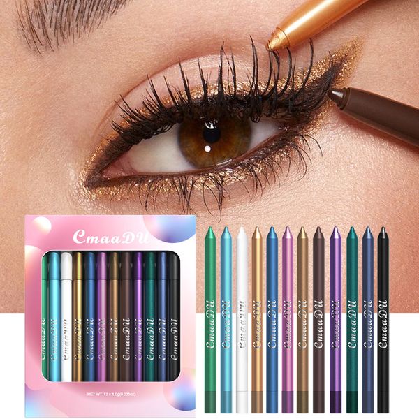 Combinación de sombra de ojos/delineador 12 unids/caja delineador de ojos brillante sombra de ojos lápiz de gel lápiz de gusano de seda acostado iluminar maquillaje brillante delineador de ojos conjunto sombra crema palo 230923