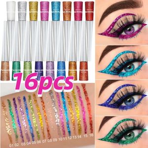 Combinatie oogschaduw/liner 16 stks/set eyeliner glittervloeistof glanzende eyelinergel sneldrogend langdurig niet-vlekkend blauw groen wit rood oogmake-up 231012