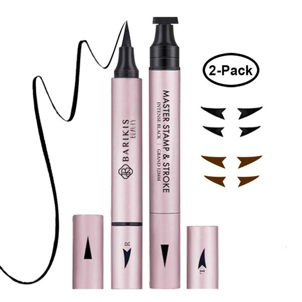 Combinaison ombre à paupières/liner 2 en 1 tampon eye-liner liquide crayon triangle joint eye-liner style chat tampon maquillage pour les yeux 2 stylos 231012