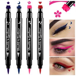 Combinaison ombre à paupières/liner 4 pièce/ensemble tampon Eyeliner Double tête lune étoile coeur fleur stylo Eyeliner liquide rouge noir crayon Eye Liner maquillage pour les yeux à séchage rapide 231109