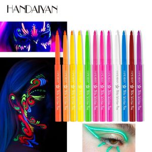 Combinaison ombre à paupières/liner Handaiyan 12 couleurs UV néon Eyeliner Gel crayon peinture pour le visage Pigment imperméable Eye Liner Halloween cosmétique 231113