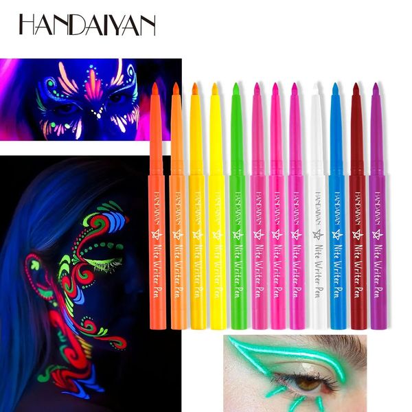 Combinaison ombre à paupières/liner Handaiyan 12 couleurs UV néon Eyeliner Gel crayon peinture pour le visage Pigment imperméable Eye Liner Halloween cosmétique 231120