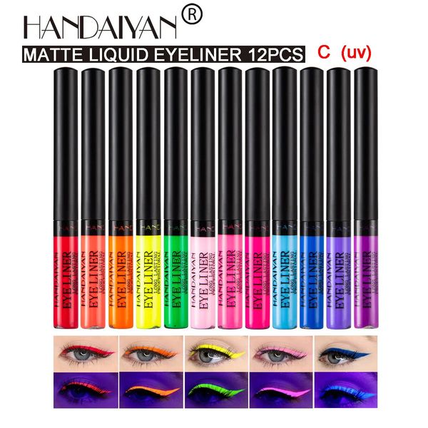 Combinaison ombre à paupières/liner Handaiyan 12 couleurs mat UV lumineux liquide coloré Kit d'eyeliner imperméable facile à porter maquillage crayon eye-liner 231012