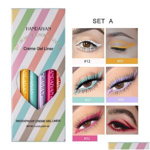 Oogschaduw/voeringcombinatie Handaiyan 6 gekleurde eyeliner potloodset roteren crème gel waterdicht hoog pigment longlasting make -up li dh8zb