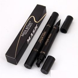 Oogschaduw/voeringcombinatie Miss Rose make -up vloeibare eyeliner potlood snel droge waterdichte voering zwarte kleur met stempel Korea cosmeti dhd2d