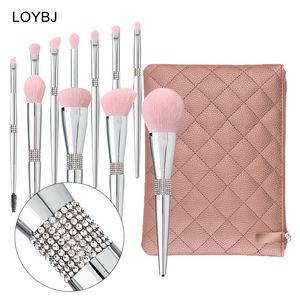 Ombre à Paupières LOYBJ 11 Pcs Pinceaux De Maquillage Ensemble Diamant Cosmétique Brosse Poudre Fond De Teint Blush Contour Sourcils Argent Beauté Outils 230211