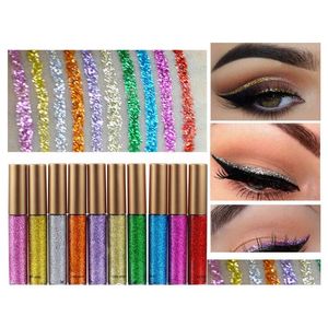 Sombra de ojos Maquillaje Brillo Delineador de ojos Brillante Delineador líquido de larga duración Brillo Lápices de sombra de ojos con 10 colores para elegir Entrega de gota Dhc7P