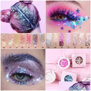 Oogschaduw maquillage enkele pailletten oogschaduwgel glitter star hart fragmenten longlasting gemakkelijk te dragen diamanten glanzende gezichtsmake -up d dhbrx