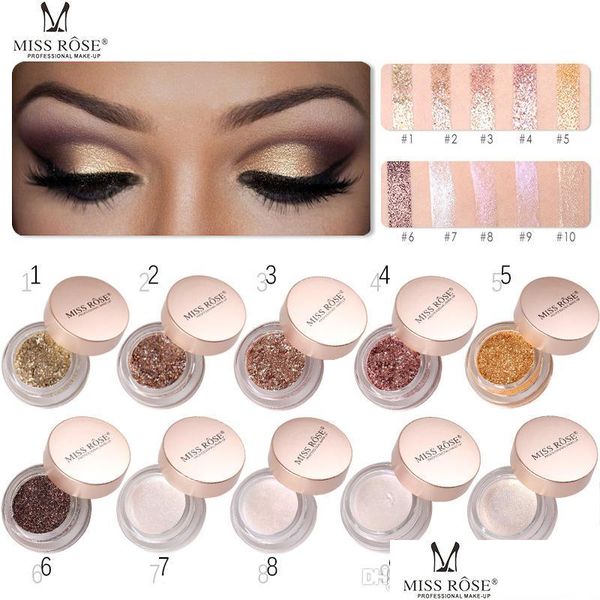 Sombra de ojos Miss Rose Colorf Shimmer Paleta de sombras de ojos A prueba de agua Y Polvo de pigmento rojo Resalte Sirena Brillo Bling Drop Entrega Dhf0C