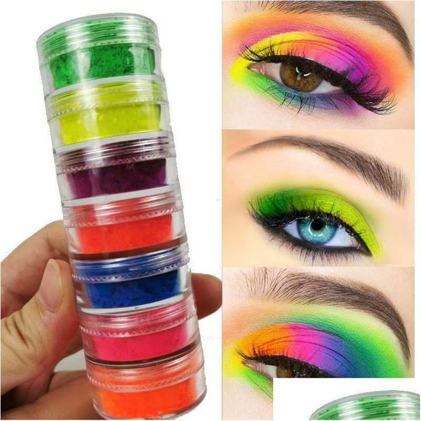 Sombra de ojos Maquillaje de neón 6 colores / Set Polvo mineral mate de alto pigmento Sombra de ojos duradera Entrega de gotas de uñas Salud Belleza Ojos Dhrqh