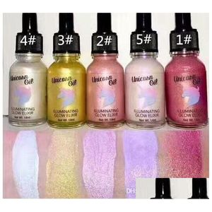 Ombre à paupières New Original 5 Couleurs Femmes Y Beauté Shimmer Liquid Brighten Highlighter Oil Illuminating Glow Elixir Drop Delivery Healt Dhurt