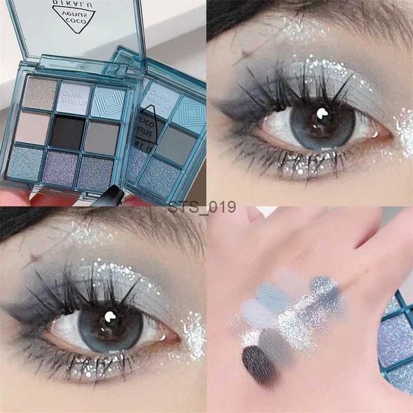 Sombra de ojos Paleta de sombras de ojos azul punk 9 colores Mate Sombra de ojos negra ahumada Paleta brillante Brillo Cosméticos desnudos Maquillaje de ojos nacarado L231115