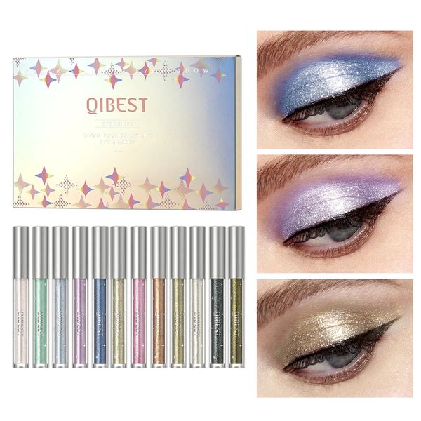 Sombra de ojos QI Glitter Shimmer Sombra de ojos Juego de bolígrafos Sombra cosmética Lápiz Delineador de ojos Líquido de secado rápido Sombra de ojos Etiqueta Contorno Eyemakeup 231115