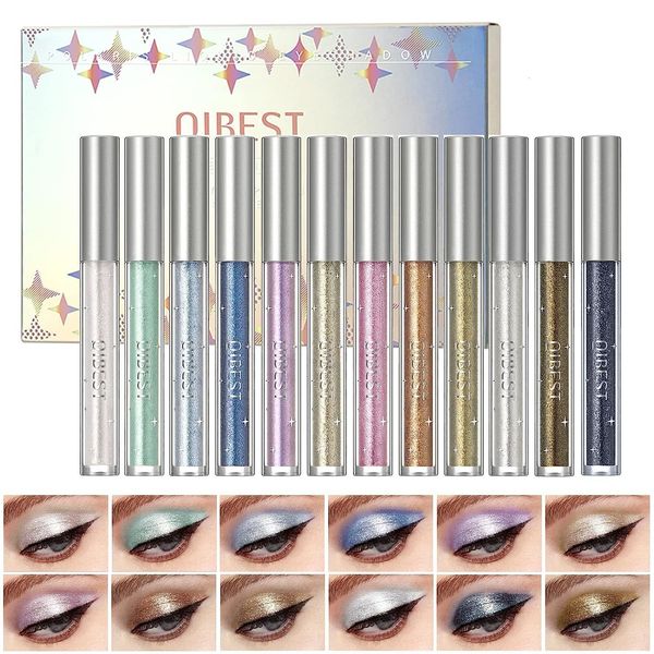 Sombra de ojos Qi Sala de ojos líquida Conjunto de lápices de 12 colores Glitter Longing Glitter Pen Diamante Diamante Herramientas de maquillaje 230816