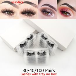 Sombra de ojos Visofree 3040100 pares de pestañas de visón 3D con bandeja sin caja tira completa hecha a mano pestañas postizas maquillaje pestañas cilios 230211