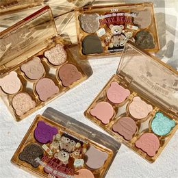 Oogschaduw Xixi 6 kleuren oogschaduwpalet Cook Smoky Eyeshadow Schattige beer oogschaduw Kleurrijke ogen Pigment Paars Roze Oogschaduw Cosmetica 231115