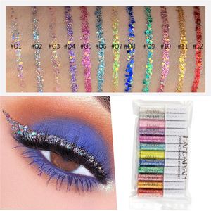 OogschaduwLiner Combinatie 12 kleuren Vloeibare glitter eyeliner gel Ogenmake-up Waterproof Kleurvoeringpotlood Matte paarse pen Make-up Cosmetica 230830