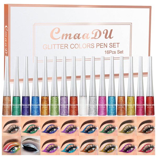 Eye ShadowLiner Combinaison 12 couleurs Néon Eyeliner Set Glitter Maquillage Imperméable Coloré Cristal Liquide Diamant Liner Stylo Gel Maquillage Cosmétiques 230830