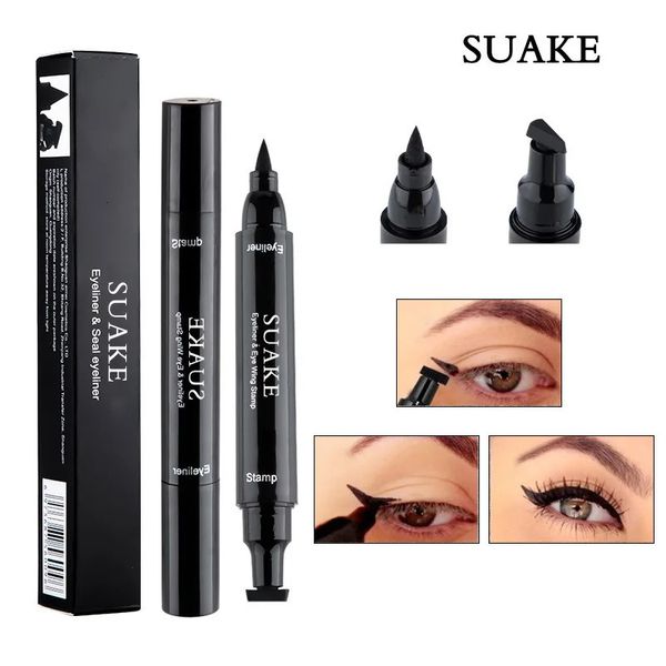 Eye ShadowLiner Combinación 2 en 1 Winged Stamp Liquid Eyeliner Lápiz A prueba de agua Secado rápido Doble punta Black Seal Eye Liner Pen Maquillaje para mujeres Cosméticos 231113