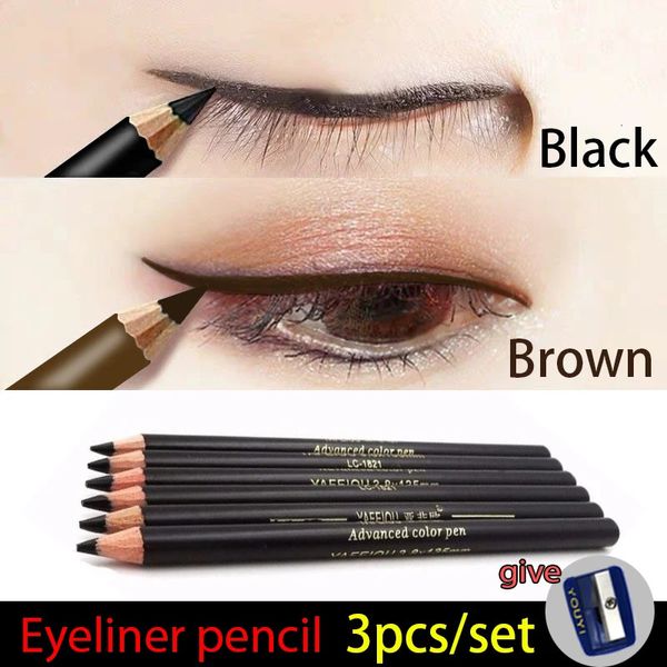 Eye ShadowLiner combinaison 3 pièces crayon Eyeliner taille-crayon en bois 1.0MM Ultra-fin imperméable longue durée noir marron 231201