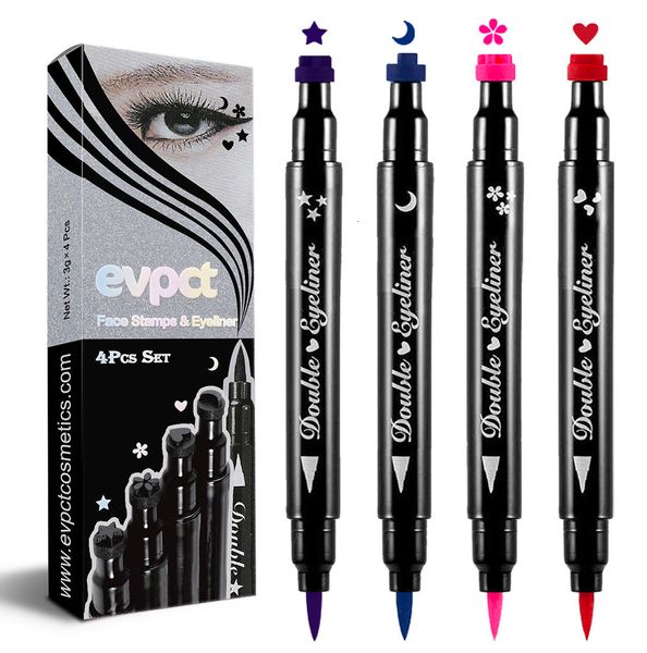 Eye ShadowLiner Combinación 4pcs Doble cabeza Impermeable Líquido Delineador de ojos Luna Estrella Corazón Formas Tatuaje Sello Rápido para secar Eye Liner Lápiz Herramienta de maquillaje 230703