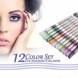 Eye ShadowLiner Combinatie Oogschaduw oogschaduw Set 12 kleuren duurzame glitter liner markeerstift Zijderups Potlood makeup tool 230719