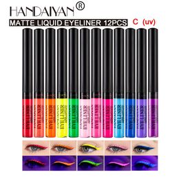 Combinación de ojo Shadowliner Handaiyan 12 Colors Matte UV Luminoso Líquido colorido Kit de delineador de ojos impermeable fácil de usar Liner de maquillaje 230812