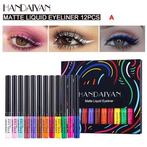 Eye ShadowLiner Combination Handaiyan 12 Colors Matte UV Luminous Liquid Colorful Eyeliner Kit Waterproof Easy To Wear Make Up Liner 230830 230927