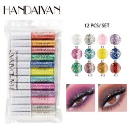 Combinação de Delineador de Olhos HANDAIYAN Sexy 12 pçs Olhos Diamante Glitter Conjunto de Sombras Líquidas Maquiagem Impermeável Brilho Delineador Lápis Caneta 230807