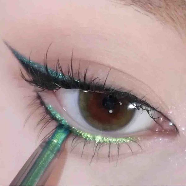 Eye ShadowLiner Combinación Brillante Diamante Eyeliner Lápiz Verde Oro Púrpura Brillo Sombra de ojos Mentira Seda Pen Impermeable Belleza Cosméticos Mujeres Maquillaje 230904