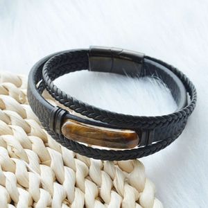 Oogsteen tijger PU lederen armband roestvrijstalen ring dames hicrafts