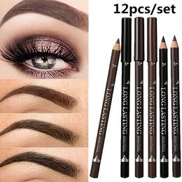 Wenkbrauwversterkers 12 StuksSet Waterproof Wenkbrauwpotlood Precieze Definer Zwart Blond Bruin Pen Langdurige Make-up 3 Kleuren Cosmetisch 230911