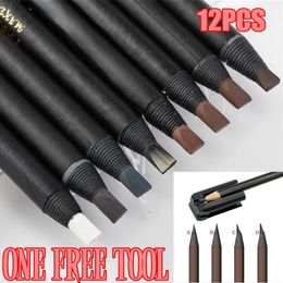 Eyebrow Enhancers 12 pièces/lot Peeling Off crayon à sourcils gratuit 4In1 Microblading taille-crayon fard à paupières blanc longue durée tatouage sourcils brosse outil 231031