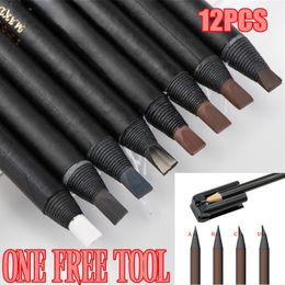 Eyebrow Enhancers 12pcsLot Peeling Off Crayon Gratuit 4In1 Microblading Taille-crayon Fard À Paupières Blanc Longue Durée Tatouage Sourcils Brosse Outil 230822