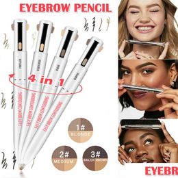 Sourcils Enhancers 4-en-1 Facile à porter Contour Pen Définition imperméable à l'eau Soulignant Crayon Sourcils Maquillage Cosmétique 3Pcs Drop Deliver Dhi3S