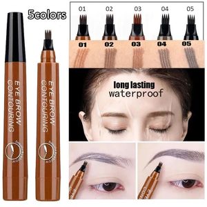 Rehausseurs de sourcils 5 couleurs brun foncé 4 points crayon à sourcils liquide Microblading crayon à sourcils étanche tatouage stylo à sourcils maquillage 231018