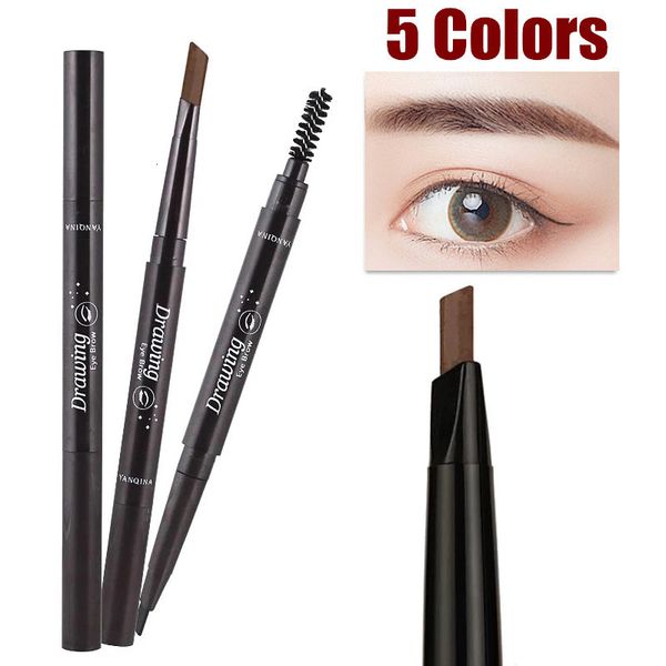 Mejoradores de cejas 5 colores Maquillaje natural Cabezas dobles Lápiz automático Impermeable Duradero Easy Ware Pen con pincel 230911